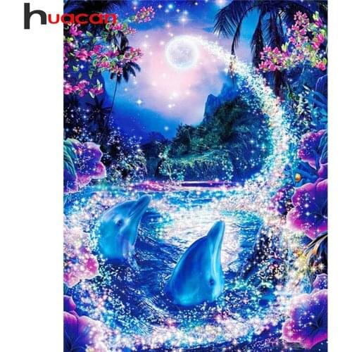 Huacan Diamond Painting Full Square/Round Dolphin 5D Diamond Mosaic Embroidery Animals Picture Of Rhinestones Home Decor