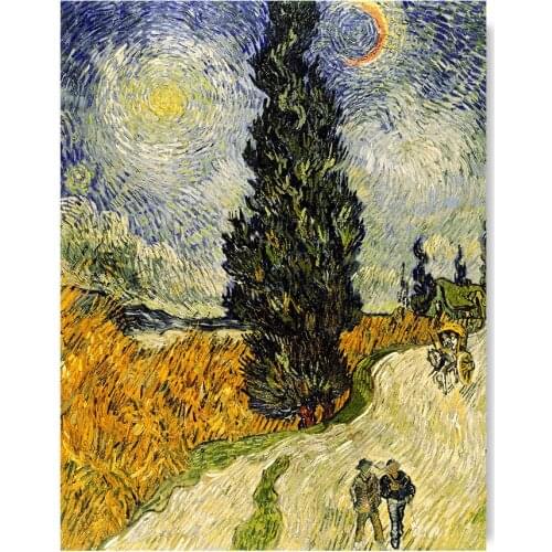 Diamond Painting Full Square Flower 5D Diamond Embroidery Mosaic Art Home Decoration Craft Road with Cypress and Star Van Gogh
