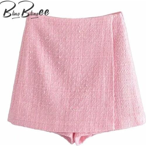 BlingBlingee Textured High Waist Women Shorts Bottoms Spring Summer Fashion Skorts Office Lady Casual Straight Shorts Pink