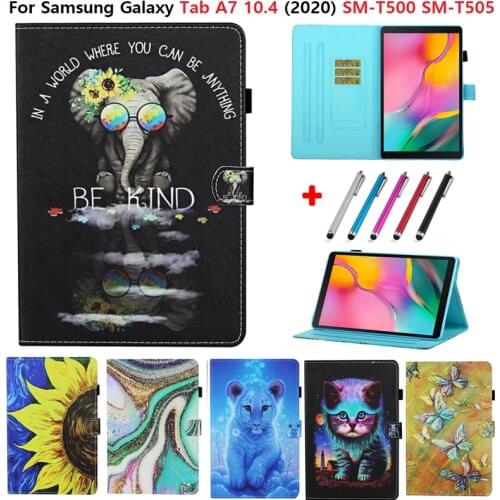 Funda For Samsung Galaxy Tab A7 10.4 2020 Case T500 SM-T500 Fashion Painted Tiger Elephant Cover Stand For Samsung Tab A 7 Caqa