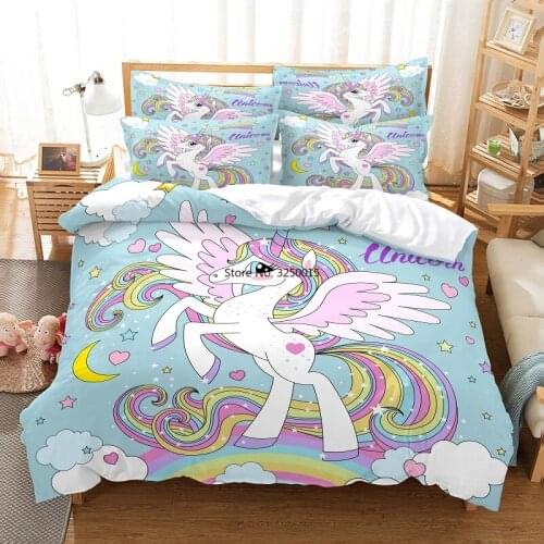 Cute Unicorn Kids Bedding Set Duvet Cover Set 3d Bedding Digital Printing Bed Linen Queen Size Bedding Set Fashion Design
