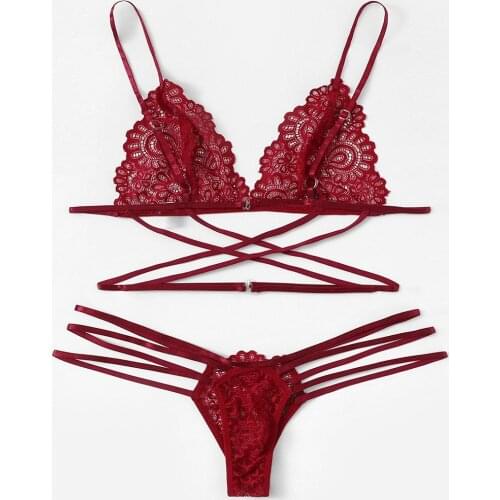 Erotic Lingerie Womens Sexy Bikini See-through Lace hollow out Underwear Temptation Three-point Suits Sexy Lingerie sex belt