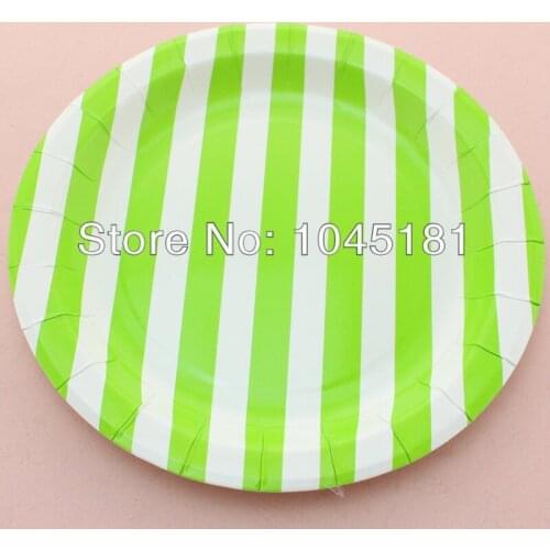 Ipalmay 12 pcs/pack Best Selling Green /white 9" Party Striped Paper Plates for Wedding Birthday Graduation Party free shipping