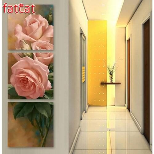 FATCAT 5d diy diamond painting rose flower full square round drill diamond embroidery rhinestone kit triptych home decor AE395