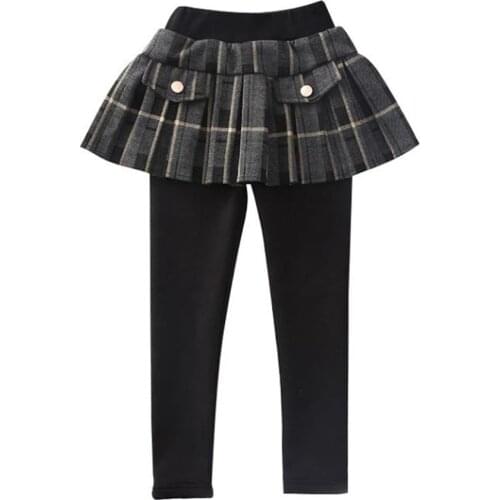 Girls Plaid Skinny Pantskirt Kids Winter Leggings With Skirt Girl Trousers Culotte Thicken Warm Girls Leggings Children