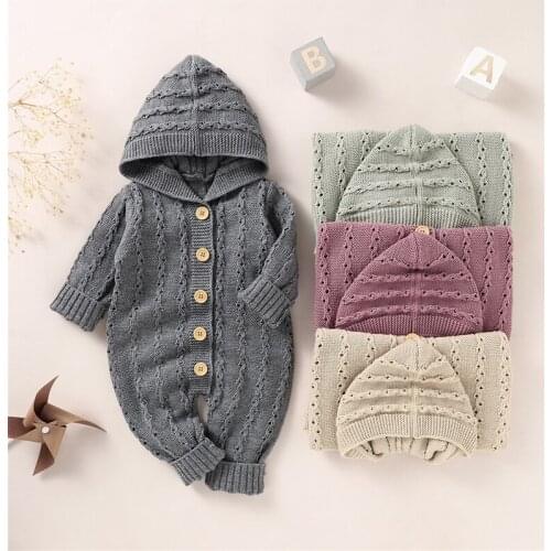Pudcoco 0-18M Romper KnitwearBoys Girls Hooded Collar Fashion New Single Breasted Jumpsuit Playsuit Leotard Warm Clothes