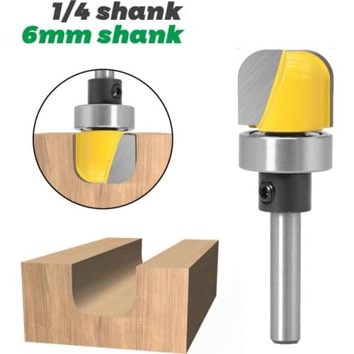 1pc 6mm 1/4 Shank Deep Round Trimming Router Bit Pattern Bit Top Bottom Bearing Round Bottom Slot Carving Wood Milling Cutter