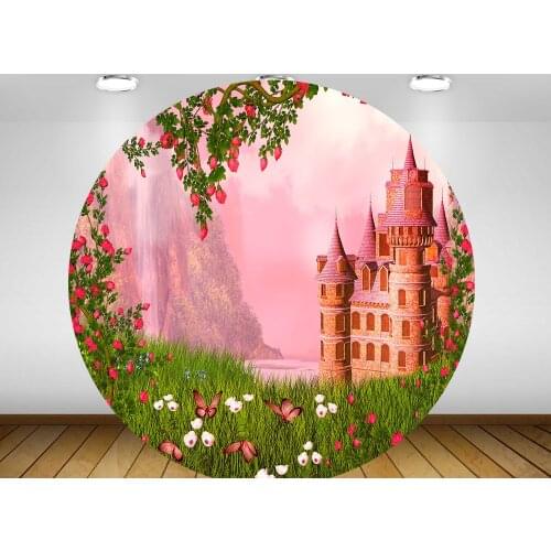 Round circle background princess castal Backdrop pink flower baby shower birthday Party table Covers decoration YY-519