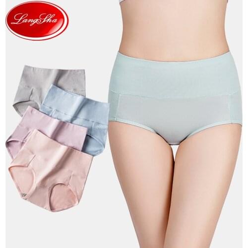LANGSHA 4Pieces Panties Women High WaistCotton Slimming Ladies Underwear Solid Seamless Briefs Sexy Breathable Girls Underpants
