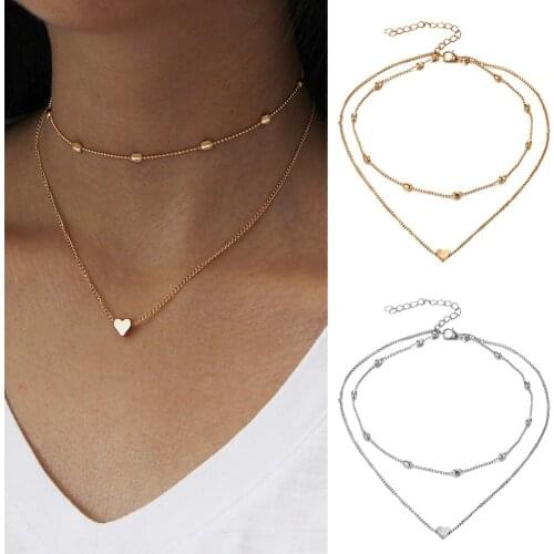 Fashion Multilayer Beads Heart Charm Choker Necklace Chain Women Party Jewelry 2020