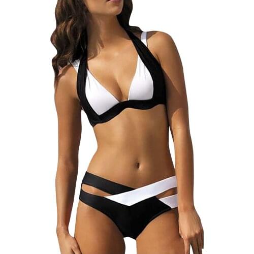 Fashionista Lady Sexy Containing Chest Pad Solid Bikini Set Two Piece Swimsuit