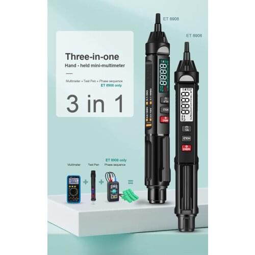 3 In 1 ET8906/ET8908 Pro True RMS Digital Multimeter profesional + Voltage Tester Pen +Phase Sequences Meter Voltmeter
