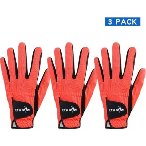 Efunist Golf Gloves Men Left Hand Breathable Orange 3D Performance Mesh Non-slip Micro Fiber Mens Golf Glove All Weather Grip