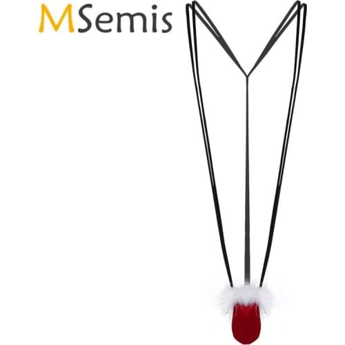 Mens Mankini Thong Christmas Underwear Fluffy Novelty Costume Christmas Underwear Lingerie Body String Homme Thong Bodysuit