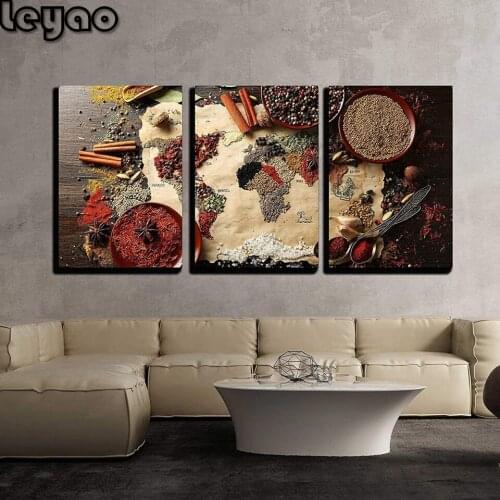 Diy Diamond Painting Set Full Square Round Drill Triptych Of World Map Made Of Spices Diamond Embroidery Mosaic Cross Stitch Kit