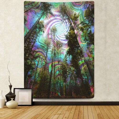 Trippy tapestry wall hanging psychedelic forest wall cloth tela pared trippy room decor wall carpet