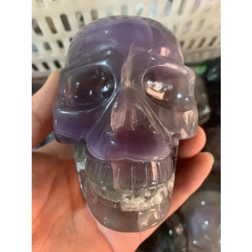 Natural Colored Fluorite Handmade Skull Jade Skull Gemstone Carving Crystal Healing Reiki Home Decor Stone Crystal Craft