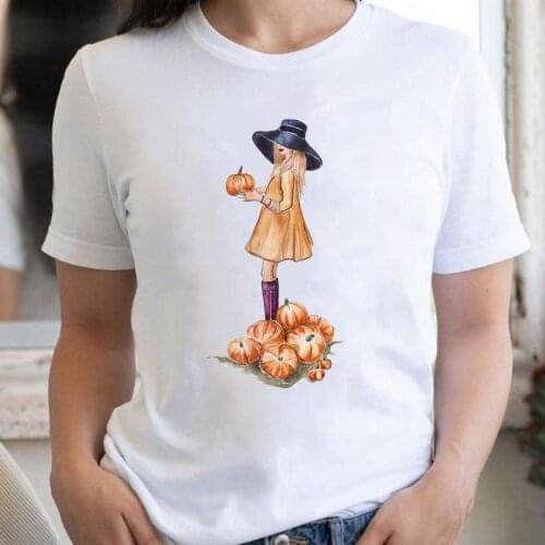 2021 New Trend Lovely Style Fall Autumn Halloween Thanksgiving Women Cartoon Tshirt Female Clothing Tee Top Graphic T-shirt