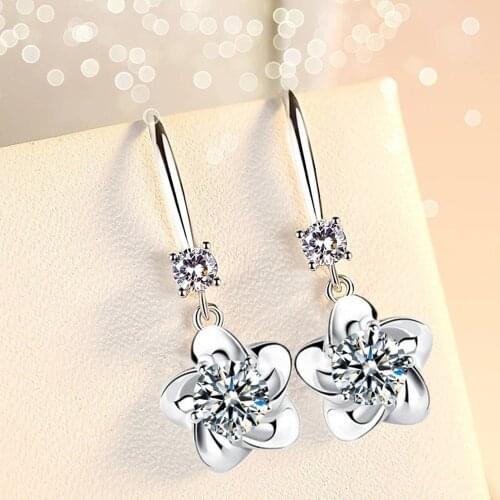 New Ladies Fashion Jewelry Crystal Zircon Long Tassel Flower Hook Shape Wedding Engagement Bride Jewelry Earrings
