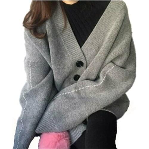 Autumn winter Oversize Women sweater casual loose large size long Female knitted Sweater Streetwear Single Breasded cardiganD835
