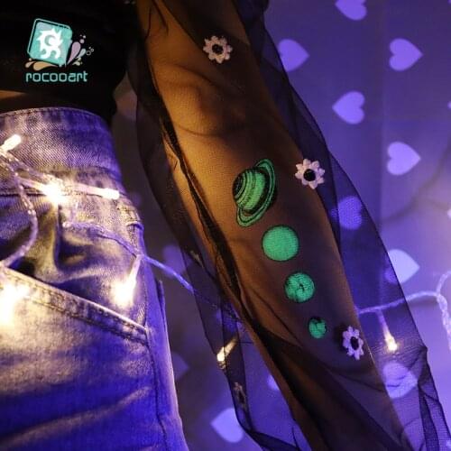 Rocooart Luminous Small Planet Tattoo For Children Glowing Dark Taty Waterproof Body Hand Art Fake Tattoo Stickers