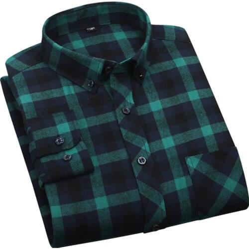 Aoliwen Brand men 100% cotton casual green plaid shirt spring autumn new style comfortable antibacterial long sleeve slim shirts