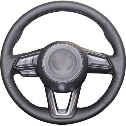 Hand-stitched Black Artificial Leather Car Steering Wheel Cover for Mazda 3 Axela Mazda 6 Atenza CX-3 2018-2019 CX-5 2017-2019