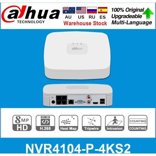 Dahua Original NVR4104-4P-4KS2 4 Channel 4 Poe Port NVR Smart 1U H.265 4K Lite 80Mbps MAX for CCTV System