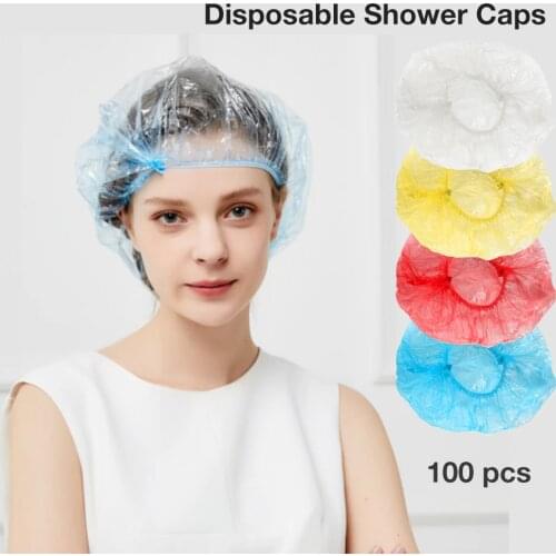 100pcs/bag Disposable Shower Cap Anti Dust Clear Spa Hair Salon Home Shower Bathing Elastic Cap Hair Cover Waterproof