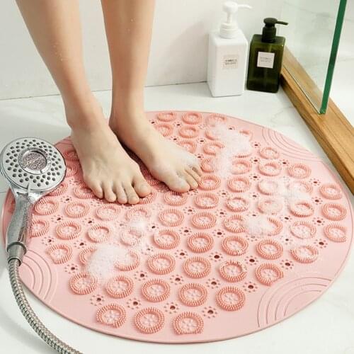 Silicone Non-slip Bathroom Mat Soft Massage Shower Mat Foot Exfoliating Brush 55cm Round PVC Bath Mats