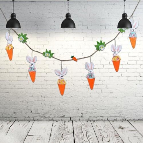 Hanging Flag Banner Rabbit Carrot Shape Decoration Easter Garland Flag Home Celebration Ornaments