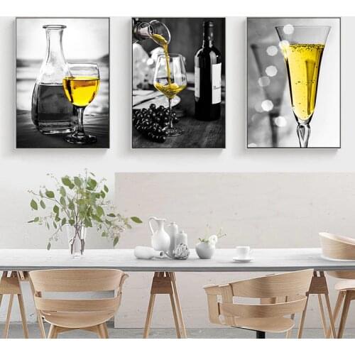 Yellow Champagne Picture Home Decor Nordic Canvas Painting Wall Art Print Wine Cup Poster Art Painting for Kitchen Living Room