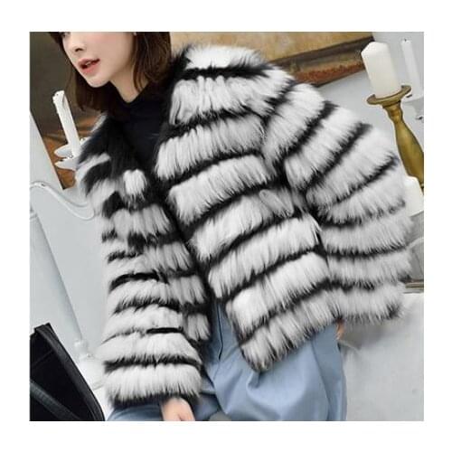New S/9Xl Womens Winter Autumn Mixed Color Striped Fake Fur Jackets Short Section Female Large Size Man-Made Fur Outwears Cj105