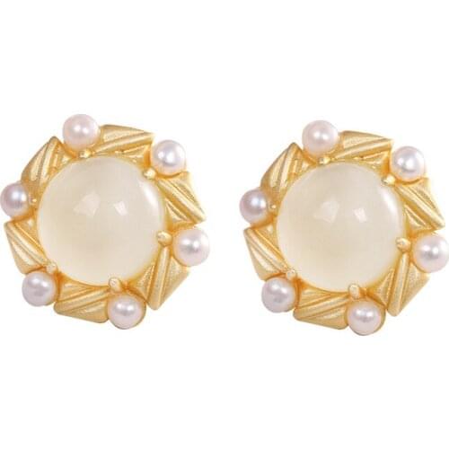 Real s925 silver gold-plated Hetian jade earrings with pearls fashion womens earrings new