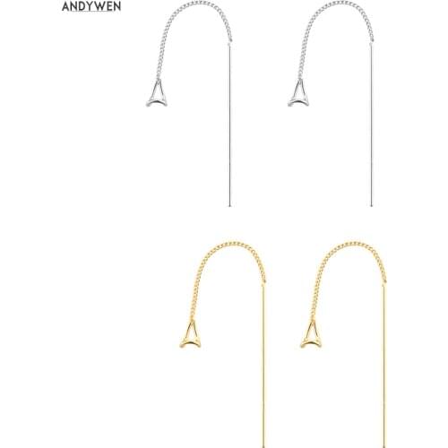 ANDYWEN New 925 Sterling Silver Gold Plain Chain Length 70mm Women Drop Earring Women Fine Jewelry Clips Wedding Jewelry