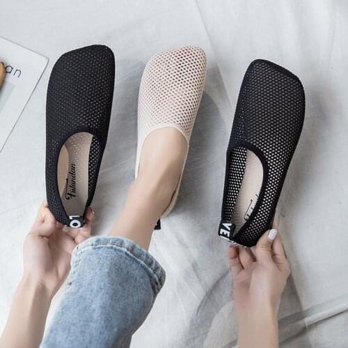 2021 New Women Summer Flats Slip on Fashion Flats Shoes New Fashion Flats Non-slip Black Basic Mesh Cloth Flat Shoes 35-40