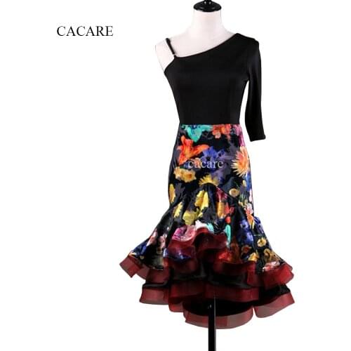 CACARE Latina Latin Dance Dress Women Ballroom Tango Fringed Dress Modern Dance Costumes Salsa D0373 Print Bell Hem 1 Sleeve