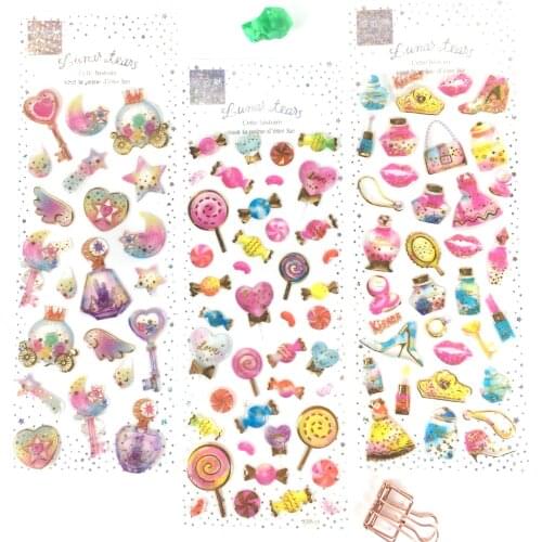 1 Sheet Shiny Crystal Epoxy Lollipop Stars Hot Stamping Sticker Diary Handbook Phone DIY Girly Heart Sticker