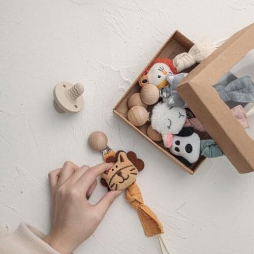 1PCS Baby Pacifier Chain Cotton Cartoon Animal Dummy Pacifier Clips Chain Teething Wooden Nipple Clip Baby Chew Toy for Gift