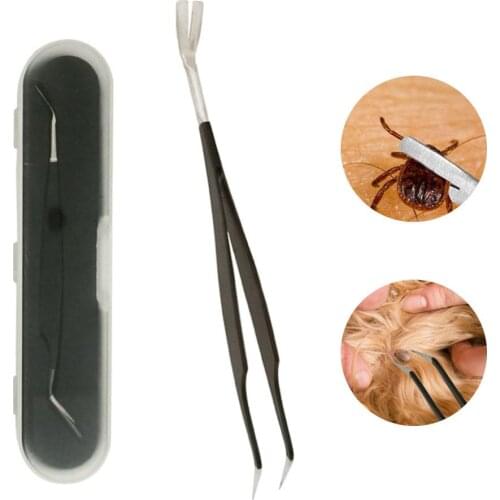 2 In 1 Stainless Steel Tick Tweezers Stainless Steel Tick Remover for Dogs Cats Pet Tick Remover Tool Set Tick Hook Pet Supplies