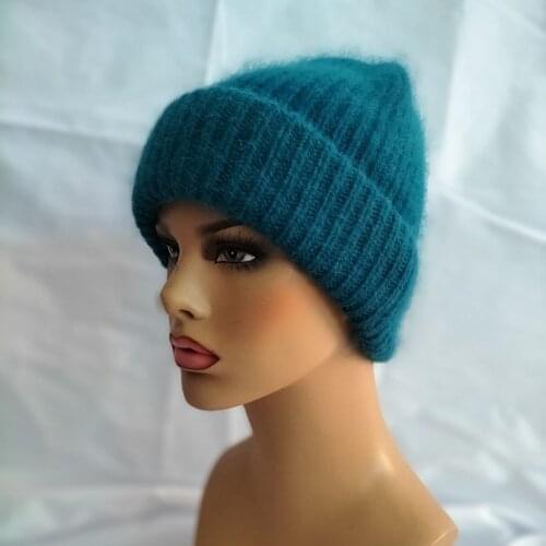 2021 Rabbit Fur Winter Hat for Women Solid Beanie Cashmere Wool Cap Female Knitted Skullies Beanies Warm Soft Knit Hat Bonnet