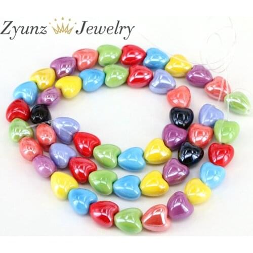 3 Strands, Colorful Ceramic Heart Beads For Jewelry Making Necklace Bracelet Heart Shape Ceramic Spacer Beads Accessories