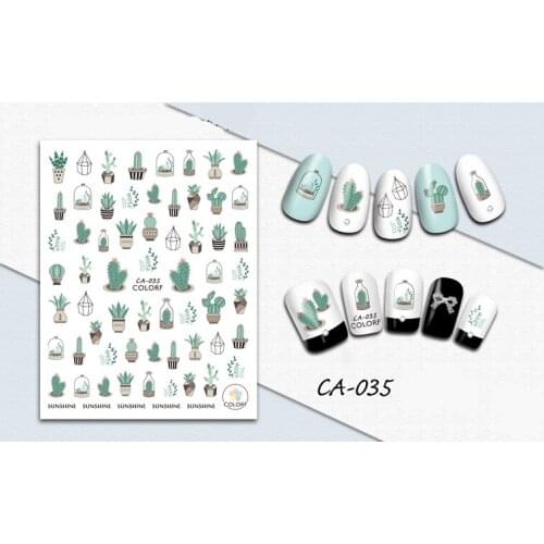 3D Fashion Stickers for Nails Cactus Aloe Vase Nails Art Decoration Manicure Sticker Decals Slider Nail Foil Tips Accessories