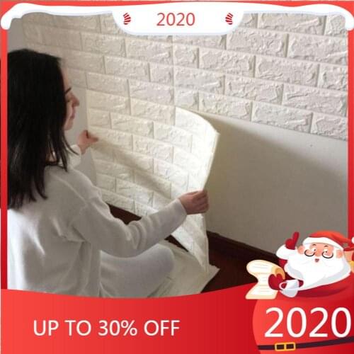 3D Wall Stickers PE Foam 3D Wallpaper DIY Wall Stickers Embossed Wall Decor Brick Stone (77x70cm, White)