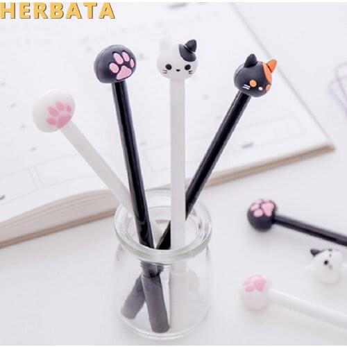 4Pcs/lot kawaii Cat Gel Pen papelaria Cartoon C School supplies Student Stationery Black ink Pen CL-1046