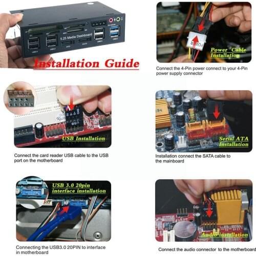 5.25 Inch Multifunctional Media Panel With SATA eSATA MS 2.0 MMC And x Card 3.0 SD 2 TF Hub USB 6 Reader x USB CF M2 J8G6