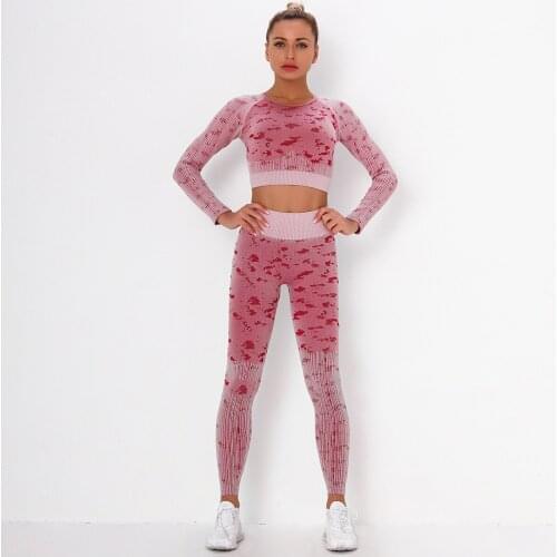 Seamless Knitted Yoga Suit Fitness Suit Quick-Drying Sportswear Striped Camouflage Yoga Set Sports Suit Clothes For Women
