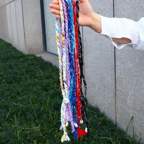 Lifefontier Ethnic Handmade Colorful Fabric Weave Long Chain Necklace for Women Bohemia Shell Charms Necklace Holiday Jewelry