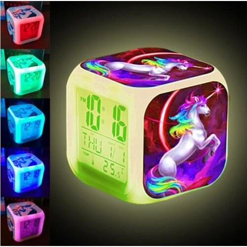 7 Colors Changing Night Light Kids Unicorn Alarm Clock Led Digital Clock Children Desk Clock Despertador будильник Kids Gift