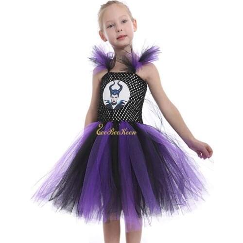 Girls Witch Evil Queen Cosplay Kids Stage Show Dance Dress Purple Tutu Dress Baby Dress Children Halloween Party Cosplay Costume